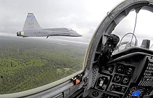 Picture of the formation leader, taken from the backseat of a T38C, of the 479th Fighter Training Group, Moody AFB, Georgia, 2006 479ftg-t38cs.jpg