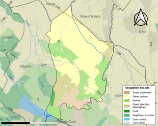 Barevná mapa znázorňující využití půdy.