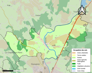 Barevná mapa znázorňující využití půdy.