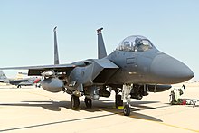 A 494th EFS F-15E Strike Eagle sits on the flight line prior to a sortie at Prince Sultan Air Base, Saudi Arabia, 8 January 2020 A 494th EFS F-15E Strike Eagle sits on the flight line prior to a sortie at Prince Sultan Air Base.jpg