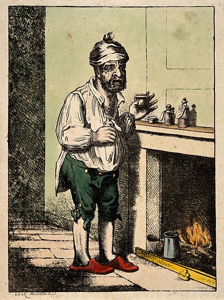 File:A man standing by a fire place, pulling a peculiar face afte Wellcome V0011136.jpg