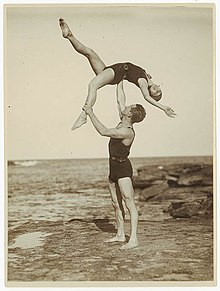 Acrobats, Sydney, 1930s Sam Hood (Possibly John M. Hendry, bodybuilder and physical culture writer.) Acrobats, Sydney, 1930s Sam Hood (3381347056).jpg