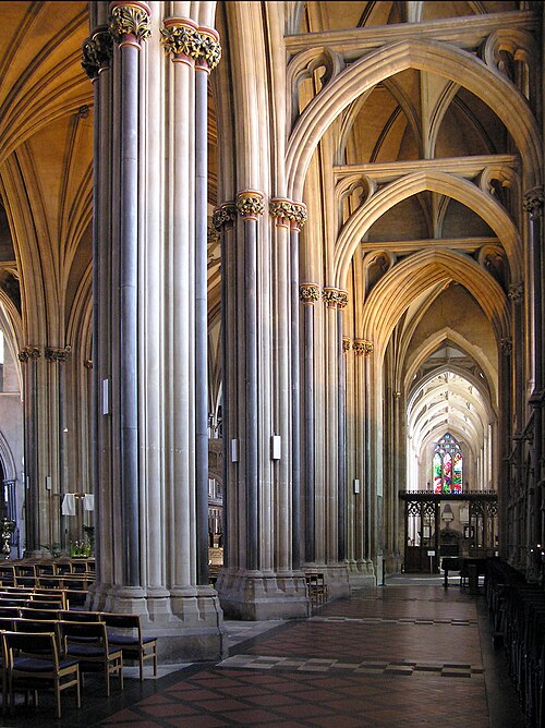 An aisle of Bristol Cathedral, Bristol, England.