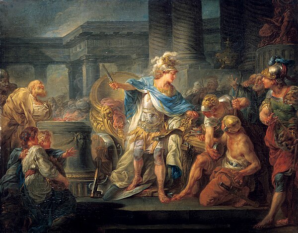 Alexander cuts the Gordian Knot, by Jean-Simon Berthélemy (1743–1812)