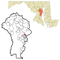 Anne Arundel County Maryland Incorporated ve Unincorporated bölgeler Naval Academy Highlighted.svg