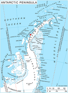 Location of Stresher Peninsula on Graham Land, Antarctic Peninsula.