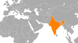 Mapa indicando localização da Armênia e da Índia.
