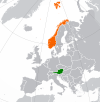 نقشهٔ موقعیت اتریش و نروژ.