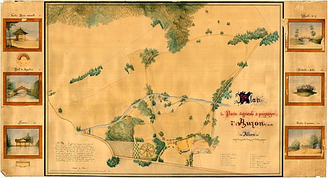 Plattegrond van het Parc d'Auzon getekend door de graaf van Choulot
