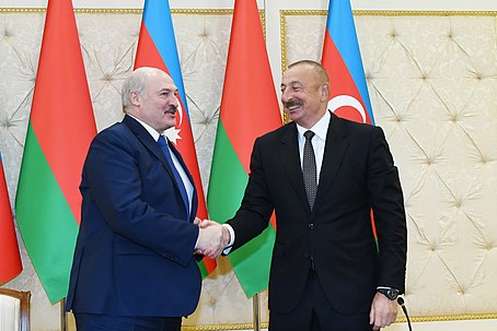Lukashenko during a bilateral meeting with Azerbaijani president Ilham Aliyev in Baku, Azerbaijan, April 2021