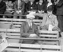 Ruth in the stands on Opening Day, April 12, 1922, at Griffith Stadium in Washington, D.C. Babe Ruth in Stands.jpg