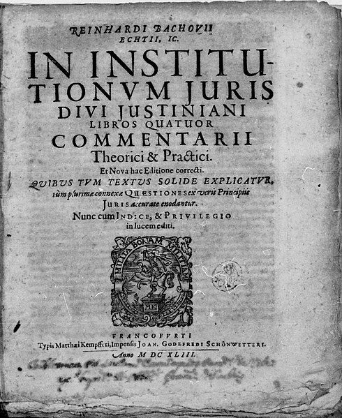 File:Bachoff von Echt, Reiner – In institutionum iuris divi Iustiniani libros quatuor commentarii theorici et practici, 1643 – BEIC 13672106.jpg