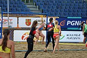 Deutsch: Beachhandball Europameisterschaften 2019 (Beach handball Euro); Tag 5: 6. Juli 2019 – Frauen, Platzierungsspiel für die Ränge 9–12, Deutschland-Polen 2:1 (22:23, 19:16, 7:6) English: Beach handball Euro; Day 5: 6 July 2019 – Placement Match/Cross Match for rank 9–12 Women – Germany-Poland 2:1 (22:23, 19:16, 7:6)