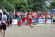 Deutsch: Beachhandball Europameisterschaften 2019 (Beach handball Euro); Tag 3: 4. Juli 2019 – Männer, Hauptrunde Gruppe II, Ungarn-Schweiz 2:0 (26:24, 27:24) English: Beach handball Euro; Day 3: 4 July 2019 – Men Main Round Group II – Hungary-Switzerland 2:0 (26:24, 27:24)