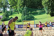 Deutsch: Beachhandball Europameisterschaften 2019 (Beach handball Euro); Tag 1: 2. Juli 2019 – Männer, Vorrunde Gruppe A, Deutschland-Norwegen 2:0 (22:14, 22:20) English: Beach handball Euro; Day 1: 2 July 2019 – Men Preliminary Round Group A – Germany-Norway 2:0 (22:14, 22:20)