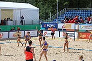 Deutsch: Beachhandball Europameisterschaften 2019 (Beach handball Euro); Tag 2: 3. Juli 2019 – Frauen, Vorrunde Gruppe C, Spanien-Griechenland 2:1 (12:20, 18:16; 8:2) English: Beach handball Euro; Day 2: 3 July 2019 – Women Preliminary Round Group C – Spain-Greece 2:1 (12:20, 18:16; 8:2)