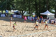 Deutsch: Beachhandball Europameisterschaften 2019 (Beach handball Euro); Tag 1: 2. Juli 2019 – Frauen, Vorrunde Gruppe C, Italien-Griechenland 0:2 (16:28, 10:13) English: Beach handball Euro; Day 1: 2 July 2019 – Women Preliminary Round Group C – Italy-Greece 0:2 (16:28, 10:13)