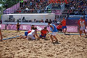 Deutsch: Beachhandball bei den Olympischen Jugendspielen 2018 in Buenos Aires; Tag 7, 13. Oktober 2018; Jungen, Halbfinale – Spanien-Kroatien 2:1 English: Beach handball at the 2018 Summer Youth Olympics in Buenos Aires at 13 October 2018 – Boys Semifinal – Spain-Croatia 2:1 Español: Handball de playa en los Juegos Olimpicos de la Juventud Buenos Aires 2018 en 13 de octubre de 2018 – Semifinales de chicos - España-Croacia 2:1