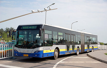 Beijing BRT Line 1. Note the doors on the left-hand side of the bus -- the BRT line uses central island platforms for most of its route.