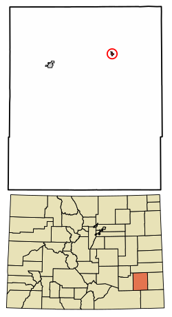 Location of Hasty in Bent County, Colorado.