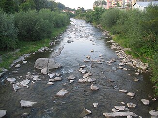 The Biała from the bridge in Grybów