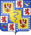 Wappen des Charles Colbert de Seigneley de Castle-Hill, Beispiel für Wolkenbord um ein Feld (dort jeweils das Wappen Fürstenberg)