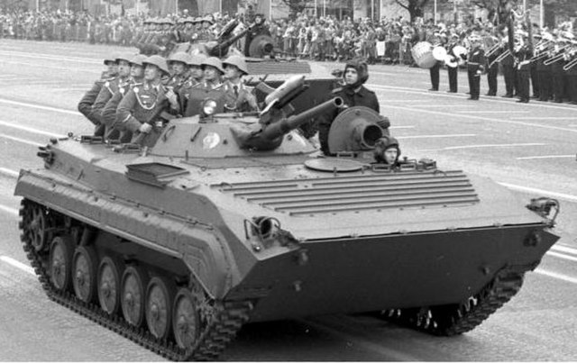 An East German BMP-1 with eight passengers (1988)