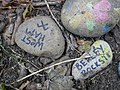 Rock snake created during the 2020 COVID-19 pandemic in Bursted Wood at Barnehurst.