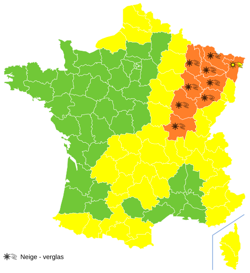 Harta vigilenței meteo din Franța 27 decembrie 2009 6h00.svg