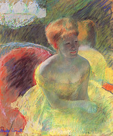 Mary Cassatt, At the Theater, oil on canvas,21 5/8 in x 17 3/4 in, 1879, Collection Mrs. William Coxe Wright Cassatt Mary At the Theater 1879.jpg