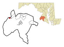 Áreas incorporadas e não incorporadas de Charles County Maryland Indian Head Highlighted.svg