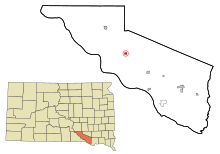 Charles Mix County South Dakota Incorporated und Unincorporated Gebiete Geddes Highlighted.svg