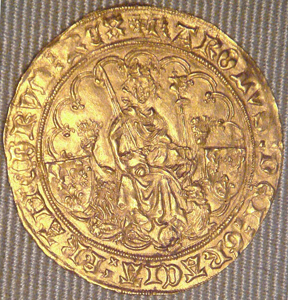 A coin of Charles VI, a "double d'or", minted in La Rochelle in 1420