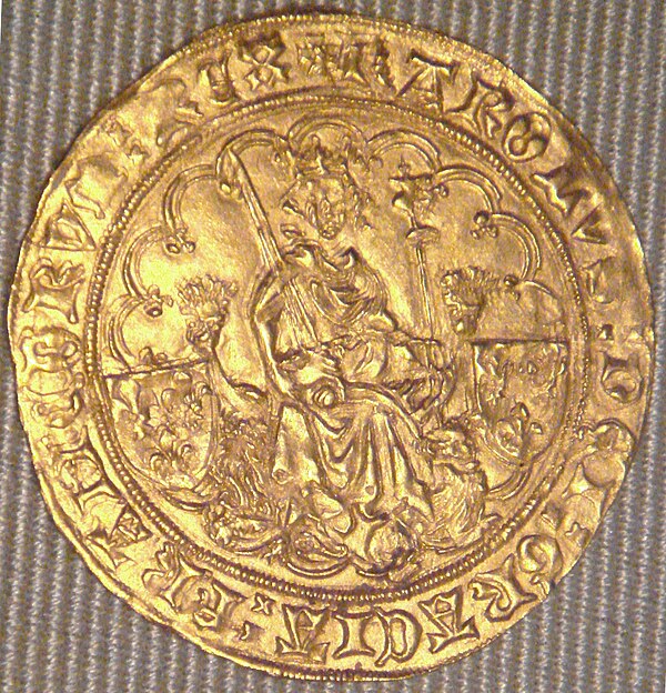 A coin of Charles VI, a "double d'or", minted in La Rochelle in 1420