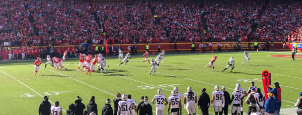 The Chiefs hosting the Raiders on December 12, a game in which they would win 48–9. It was the franchise's largest victory over their rival.