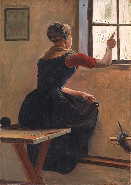 File:Christen Dalsgaard - A Young Girl in Jutland Writing her Beloved's Name on a Misty Window - KMS3684 - Statens Museum for Kunst.jpg