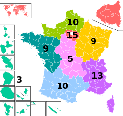 European Parliament constituencies of France in the 2014 election Circonscriptions francaises europeennes 2014.svg