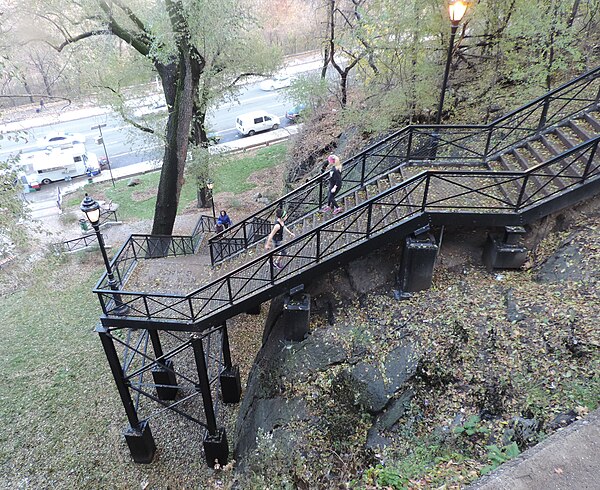 The John T. Brush Stairway from Edgecombe Avenue, descending through Highbridge Park toward Harlem River Drive