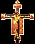 ישו המתייסר - בשני הצדדים דמויותיהם של יוחנן המטביל והבתולה (צ'ימבואה, ארצו, המאה ה-13)