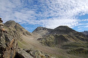 Kleinschober and Debantgrat with the Schobertörl in between, seen from Leibnitztörl to the south