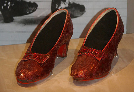 An original pair of the ruby slippers on display at the Smithsonian Institution