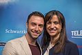 English: Måns Zelmerlöw & Petra Mede at a press conference during the Eurovision Song Contest 2016. (Help translate this text)