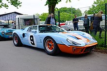 Replica of a Ford GT40 with #9 from Rodriguez and Bianchi winners of the 1968 24 Hours of Le Mans. Ford GT40 (39430889701).jpg