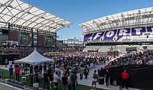 The Fortnite Battle Royale Pro-am event held at the Banc of California Stadium during the week of E3 2018. Fortnite Pro-Am stadium at E3 2018 3.jpg