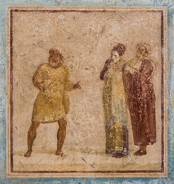 File:Fresco in situ theatre scene house Quadretti Teatrali Pompeii.jpg