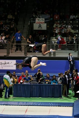 Female synchronized trampoline performance