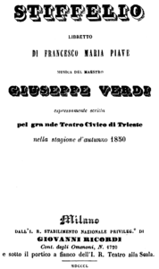 Giuseppe Verdi - Stiffelio - titlepage of the libretto - Milan 1850.png