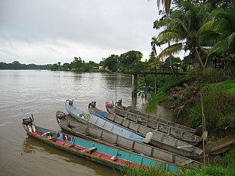 Canoes on the Maroni River Grand Santi Village.JPG