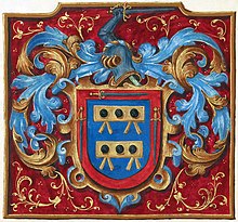 Illustration from a manuscript grant of arms by Philip II of Spain to Alonso de Mesa and Hernando de Mesa, signed 25 November 1566. Digitally restored. Grant of arms2.jpg