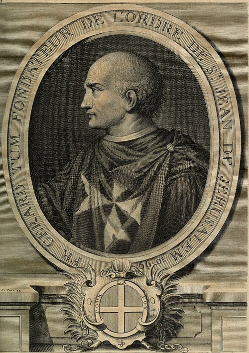 Blessed Gerard, founder of the Order of Saint John of Jerusalem. Copper engraving by Laurent Cars, about 1725.